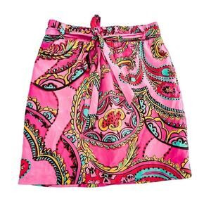 Lilly Pulitzer Pink Flower Printed Wrapped Front Skirt Size M